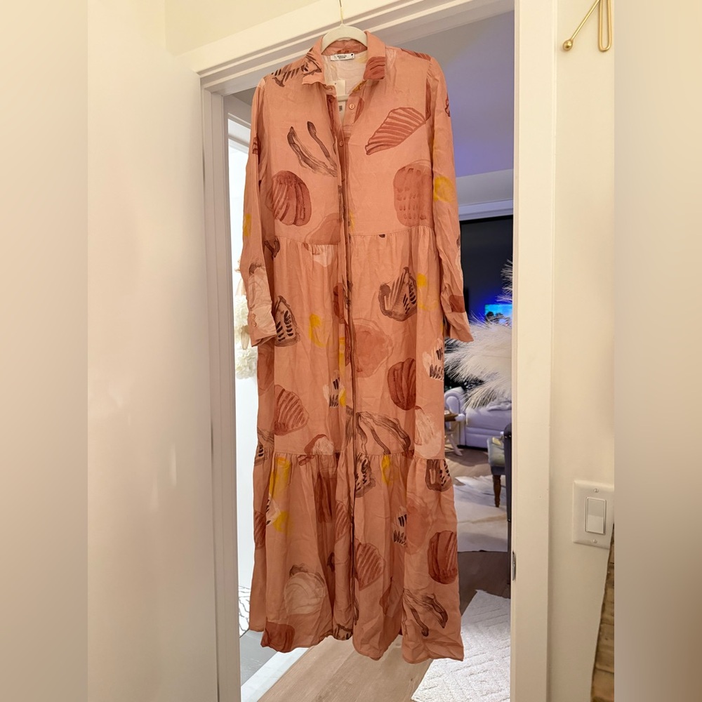 Reserved Pink and Brown Patterned Long Sleeve Dress